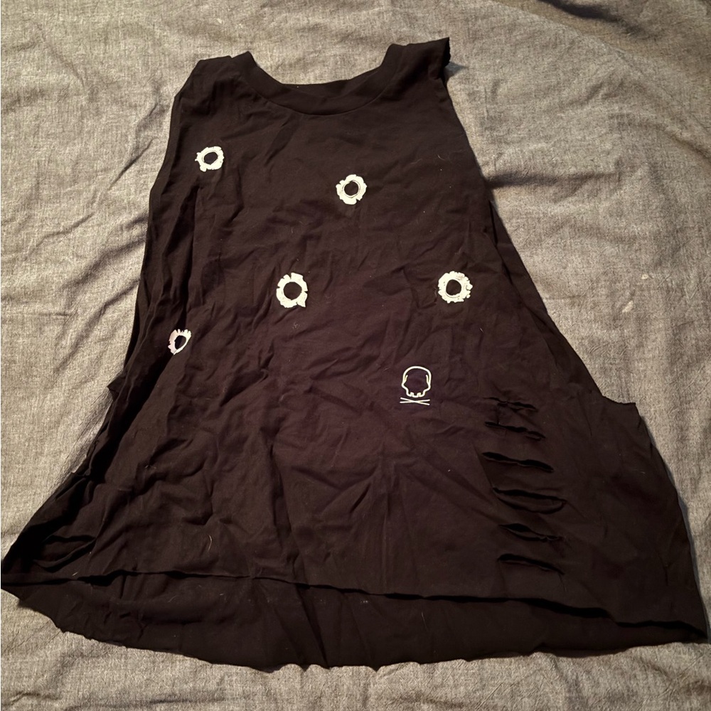 Black Sleeveless Tank Top with White Floral Accents